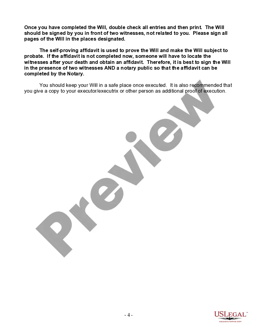 Preview Last Will and Testament for Single Person with Adult and Minor Children