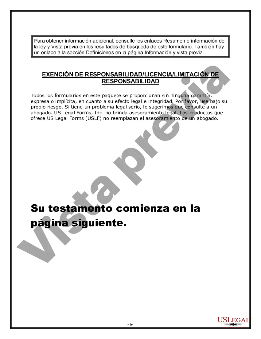 Preview Formulario Legal de Última Voluntad y Testamento para Persona Soltera con Hijos Adultos