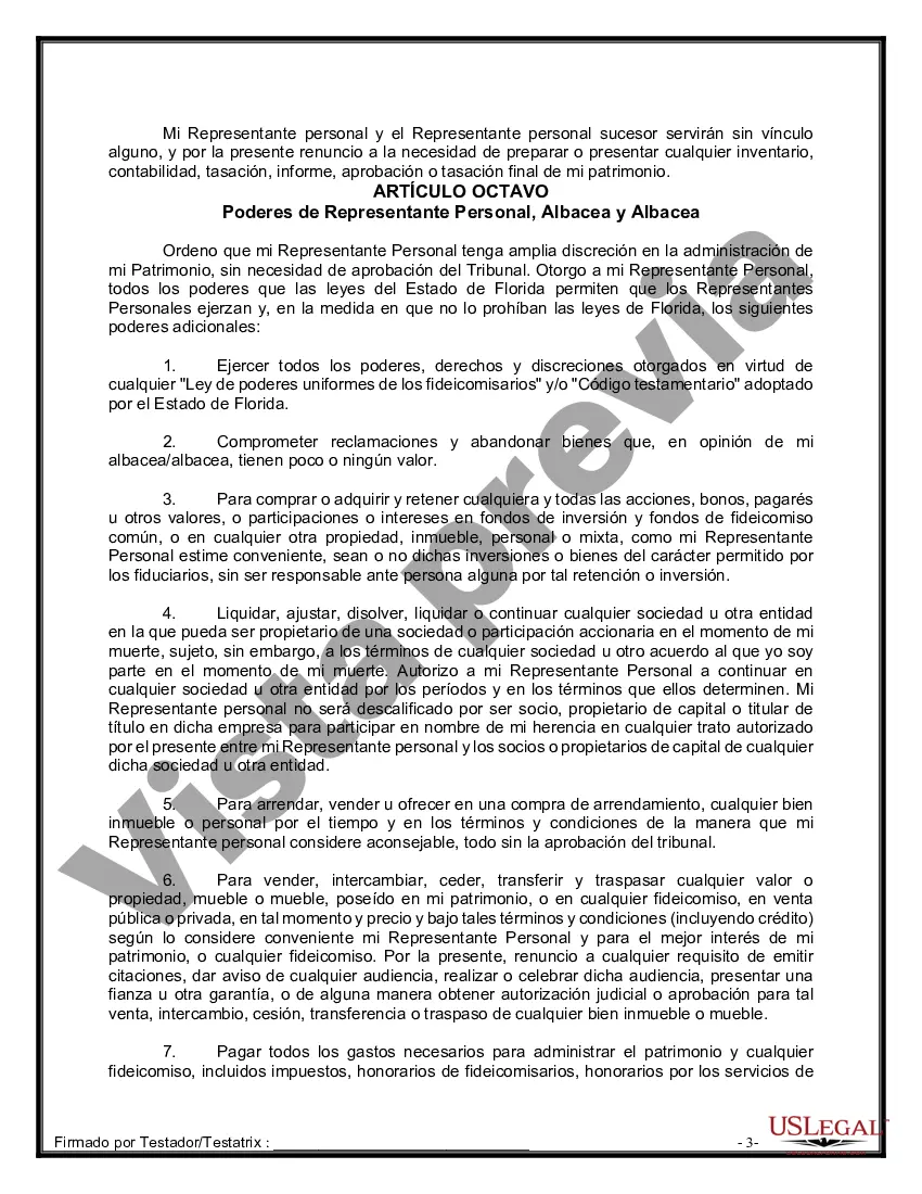 Preview Formulario Legal de Última Voluntad y Testamento para Persona Soltera con Hijos Adultos