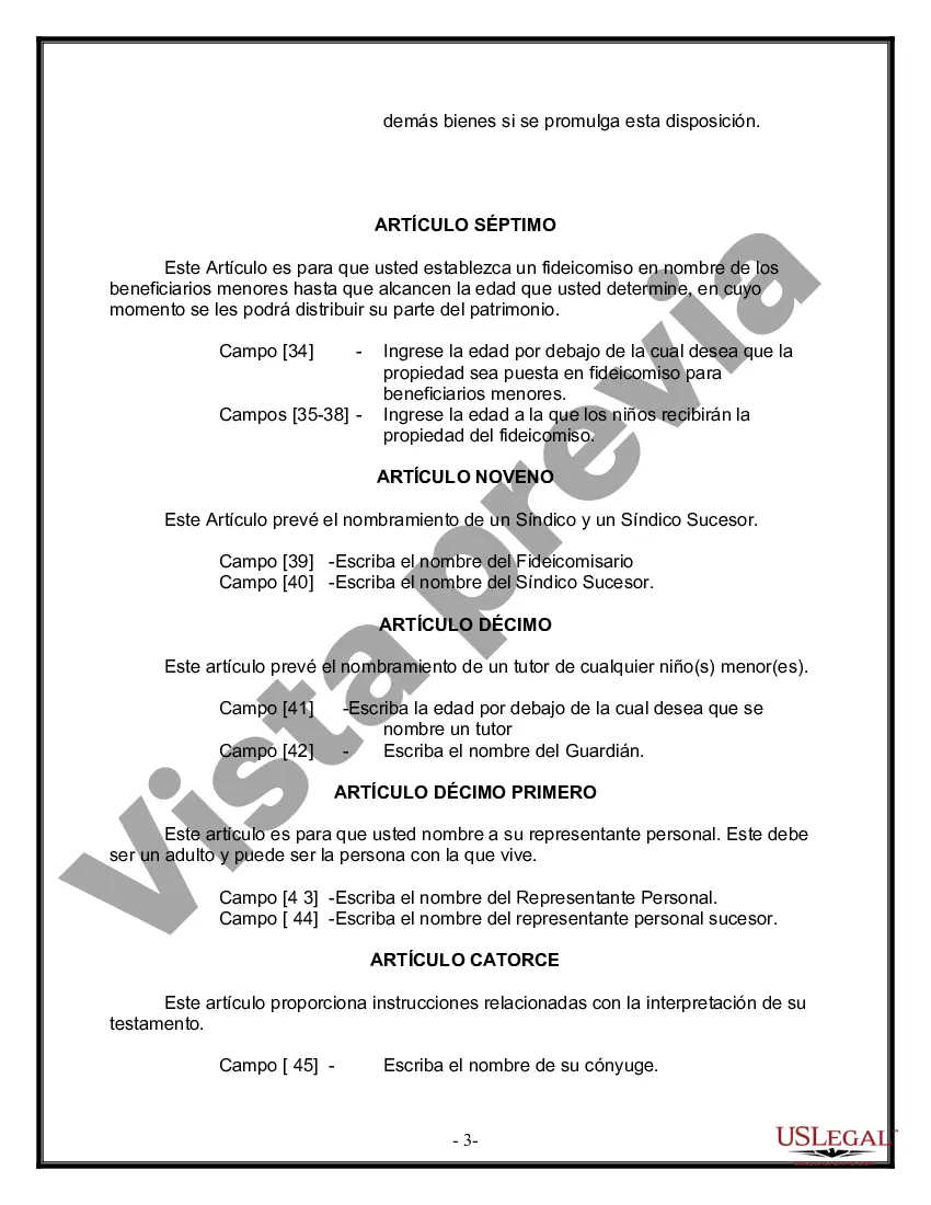 Preview Última voluntad y testamento legal para persona casada con hijos menores de edad de un matrimonio anterior