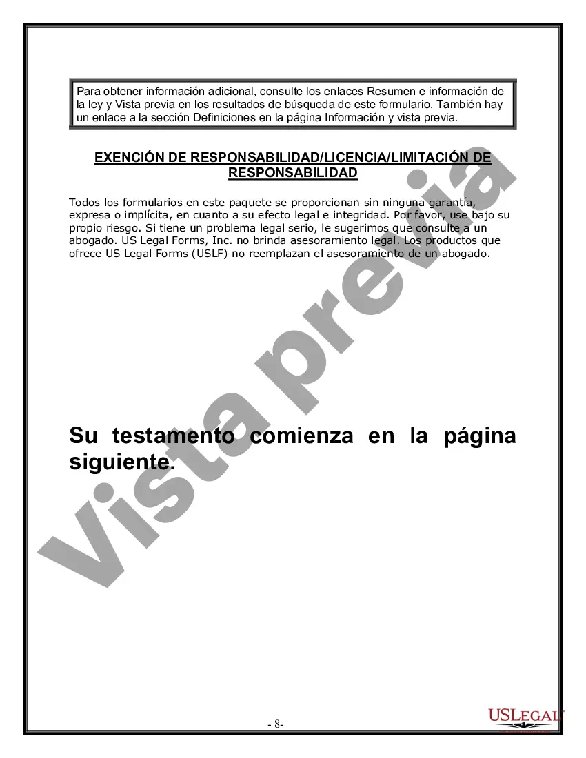 Preview Última voluntad y testamento legal para persona casada con hijos menores de edad de un matrimonio anterior