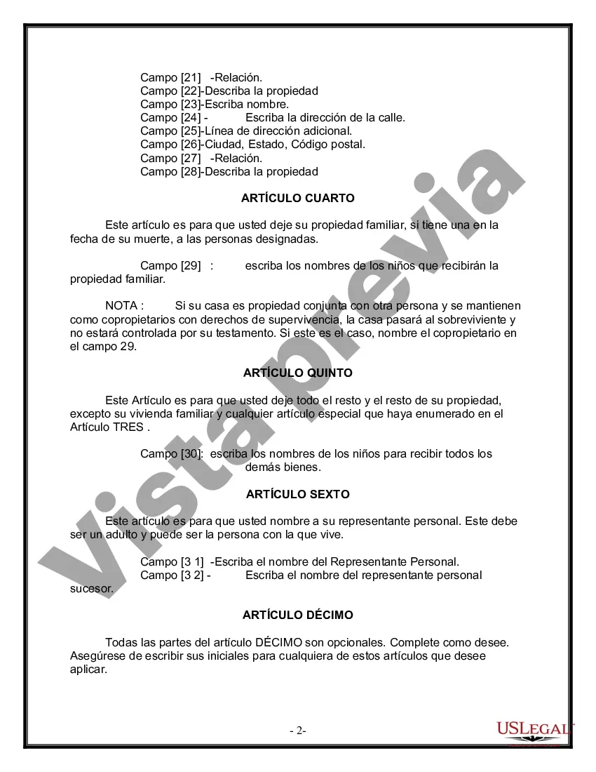 Preview Formulario de última voluntad y testamento legal para personas divorciadas que no se han vuelto a casar con hijos adultos