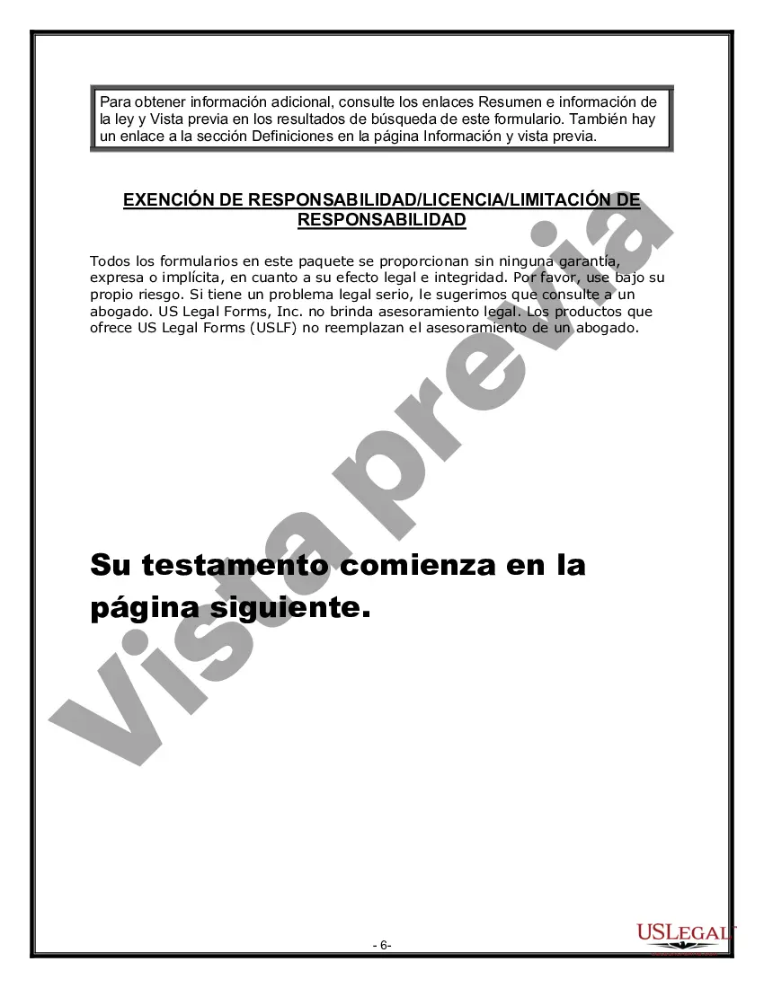 Preview Formulario de última voluntad y testamento legal para personas divorciadas que no se han vuelto a casar con hijos adultos
