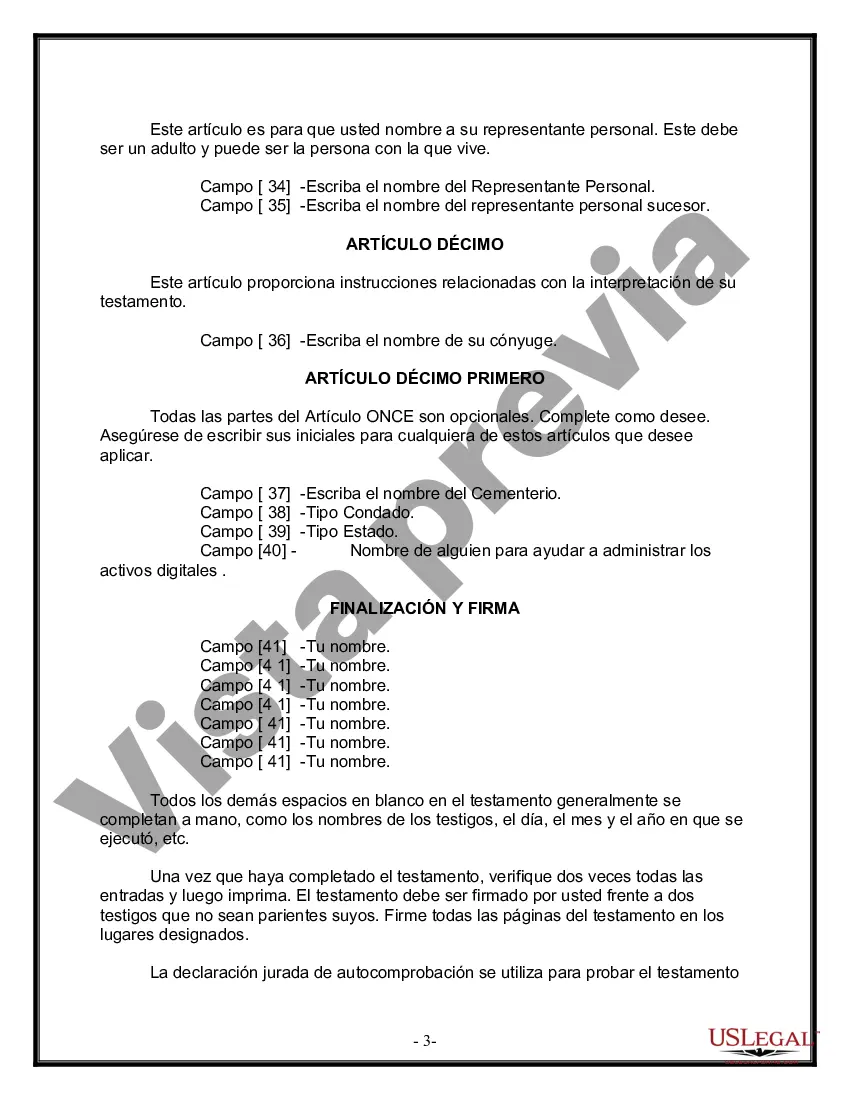 Preview Formulario de última voluntad y testamento legal para una persona casada con hijos adultos de un matrimonio anterior