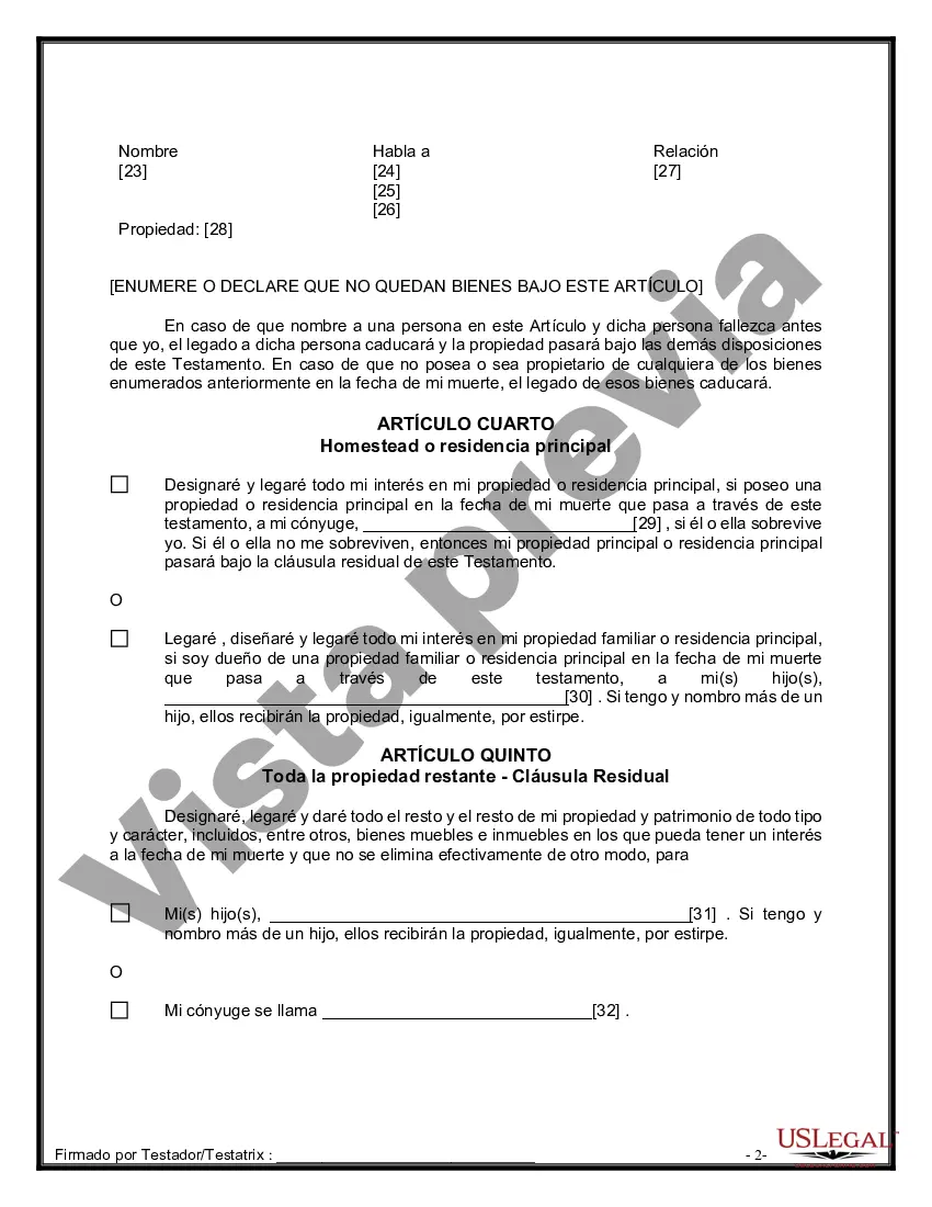 Preview Formulario de última voluntad y testamento legal para una persona casada con hijos adultos de un matrimonio anterior