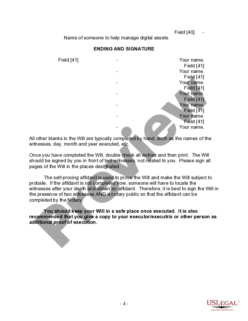 Preview Last Will and Testament for Married person with Adult Children from Prior Marriage