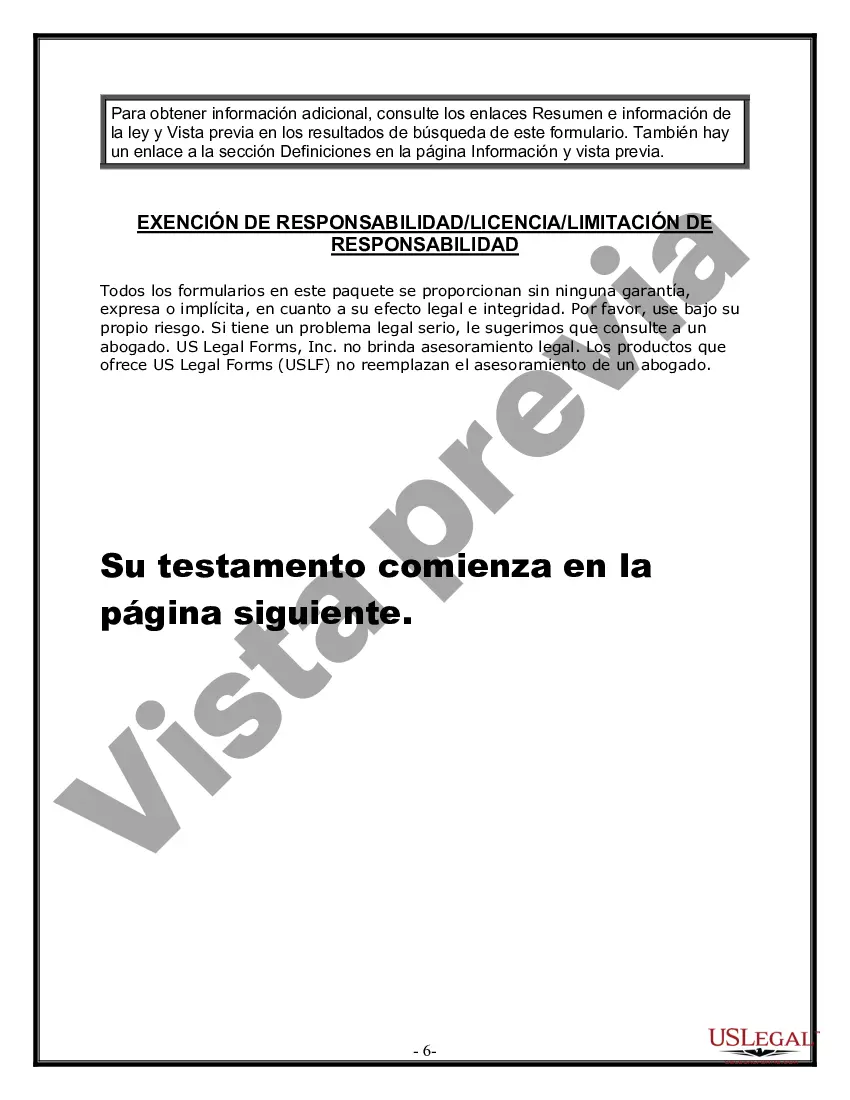 Preview Formulario de última voluntad y testamento legal para personas divorciadas que no se han vuelto a casar y no tienen hijos