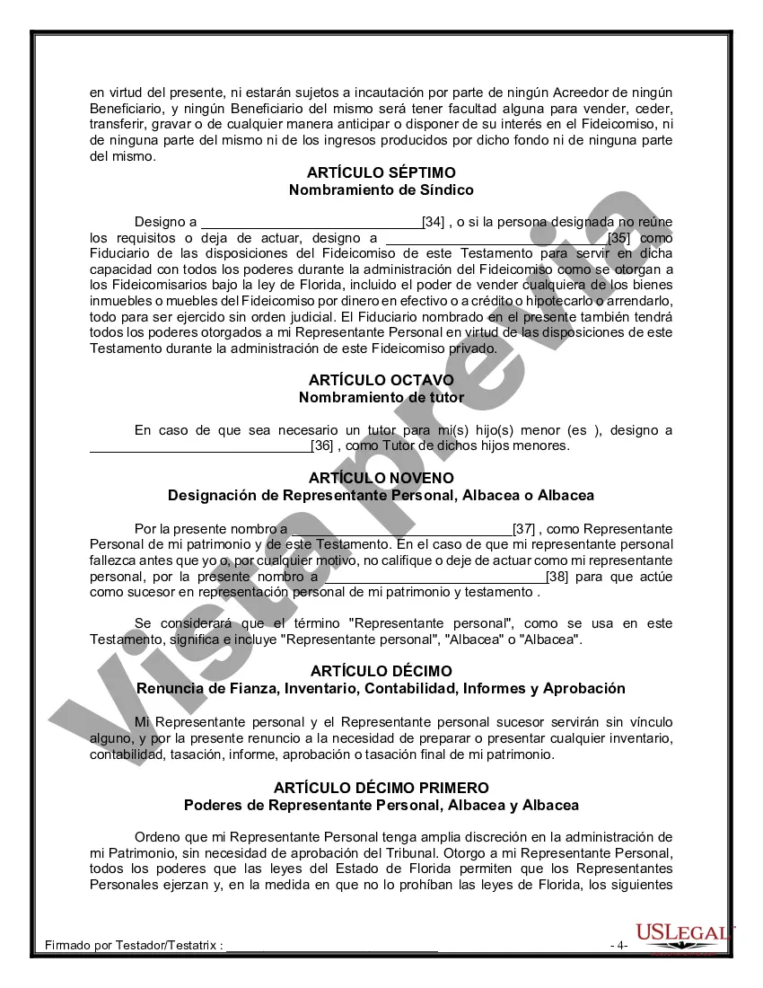 Preview Formulario de última voluntad y testamento legal para personas divorciadas que no se han vuelto a casar con hijos menores