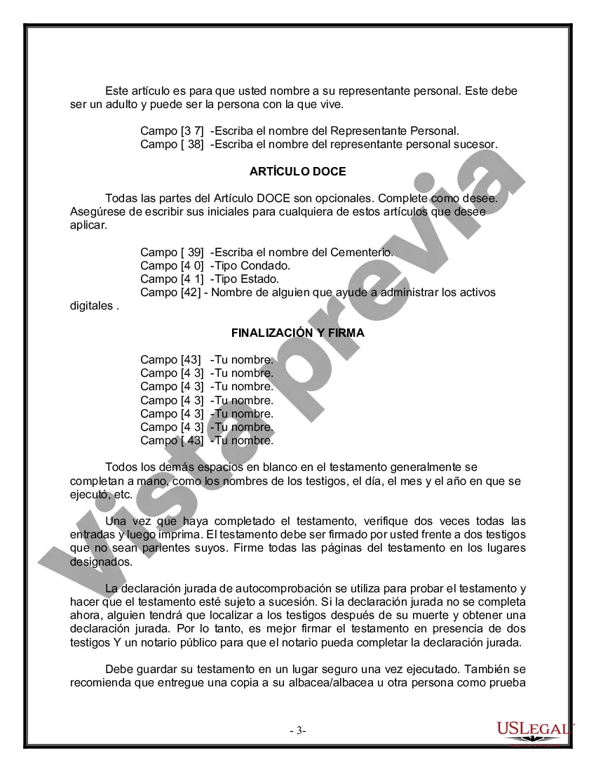 Preview Formulario de última voluntad y testamento legal para personas divorciadas que no se han vuelto a casar con hijos menores