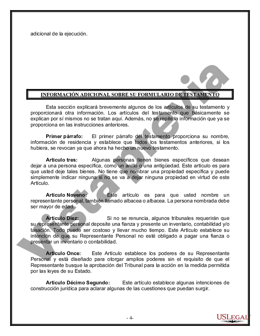 Preview Formulario de última voluntad y testamento legal para personas divorciadas que no se han vuelto a casar con hijos menores