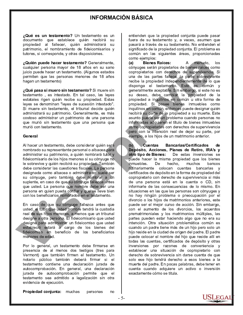 Preview Formulario de última voluntad y testamento legal para personas divorciadas que no se han vuelto a casar con hijos menores
