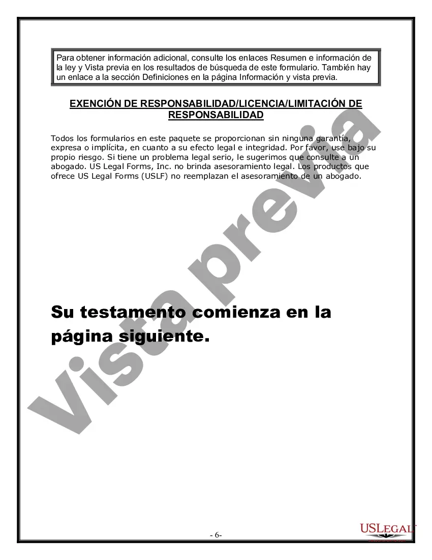 Preview Formulario de última voluntad y testamento legal para personas divorciadas que no se han vuelto a casar con hijos menores