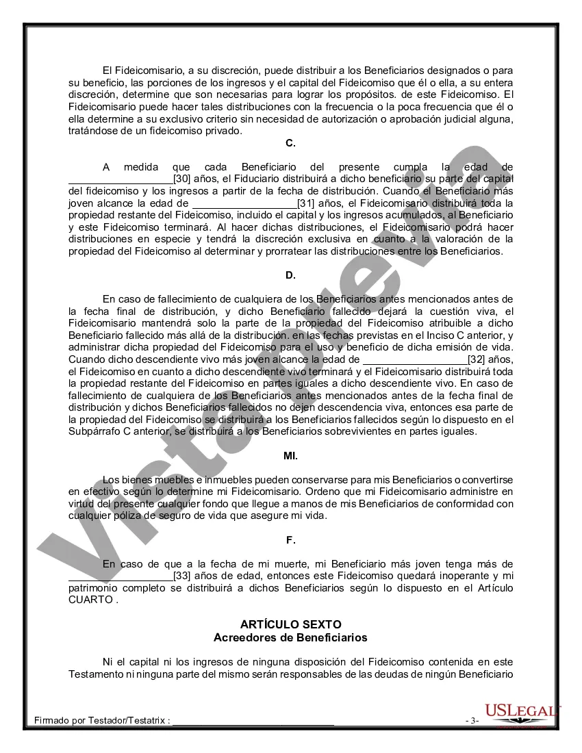 Preview Formulario de última voluntad y testamento legal para personas divorciadas que no se han vuelto a casar con hijos menores