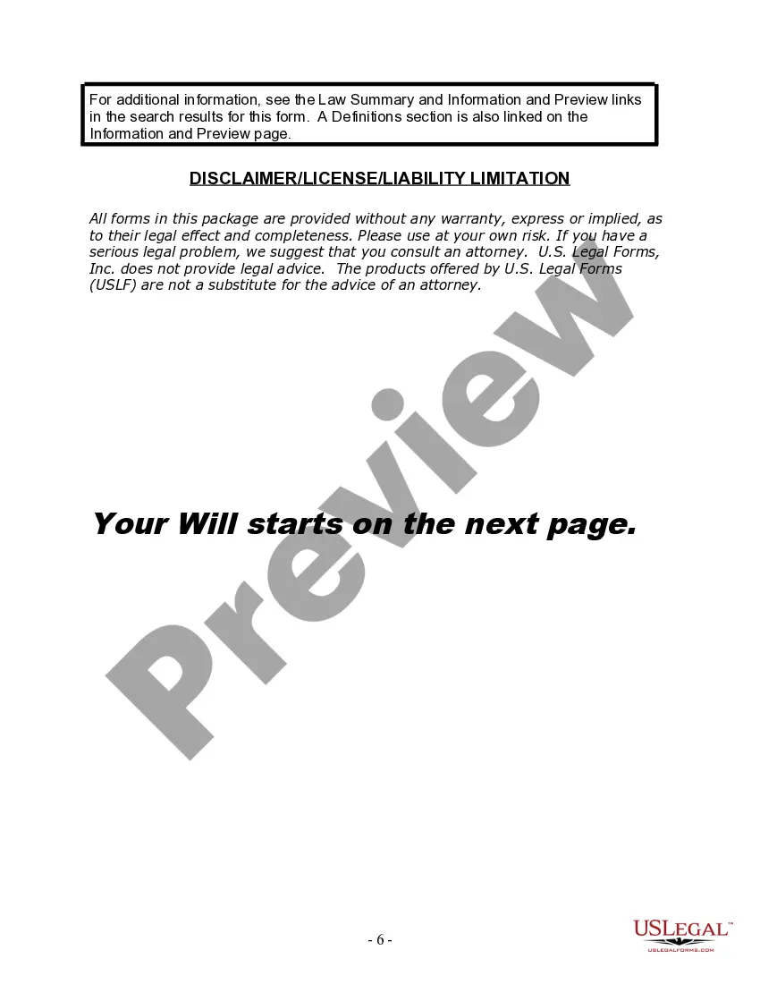 Preview Last Will and Testament for Divorced person not Remarried with Minor Children