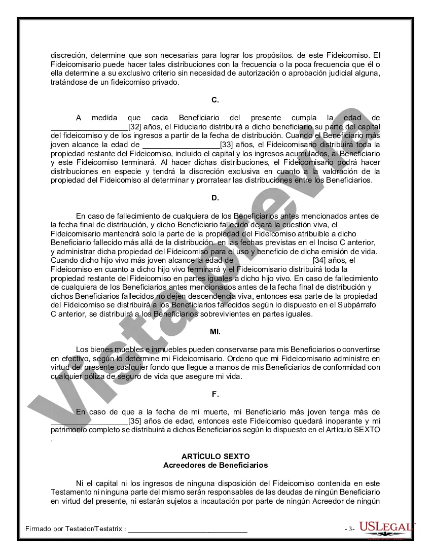 Preview Formulario de última voluntad y testamento legal para personas divorciadas que no se han vuelto a casar con hijos adultos y menores