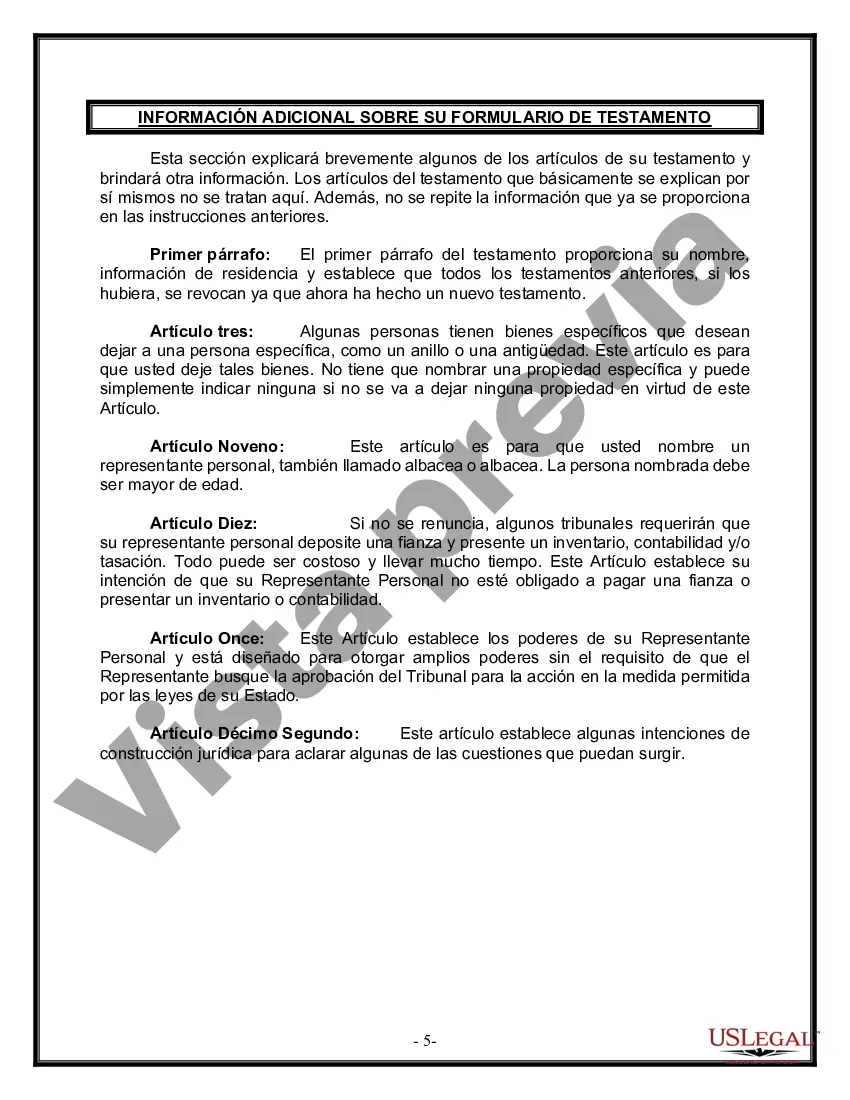 Preview Formulario de última voluntad y testamento legal para personas divorciadas que no se han vuelto a casar con hijos adultos y menores