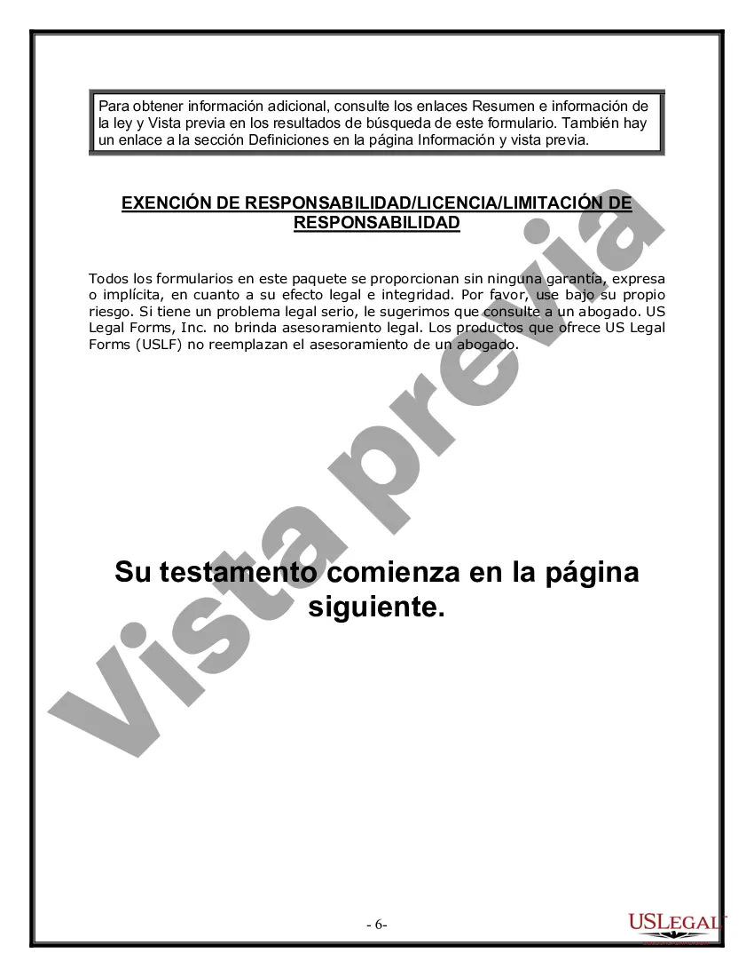 Preview Formulario de última voluntad y testamento legal para personas divorciadas que no se han vuelto a casar con hijos adultos y menores