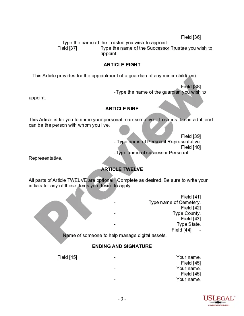 Preview Last Will and Testament for Divorced Person Not Remarried with Adult and Minor Children