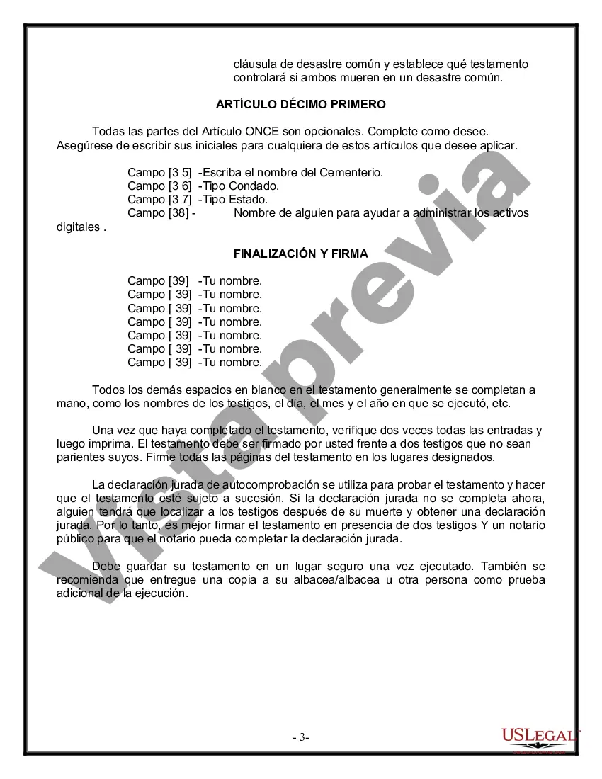Preview Formulario de última voluntad y testamento legal para persona casada con hijos adultos