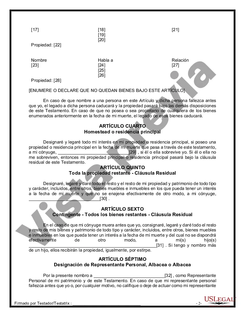 Preview Formulario de última voluntad y testamento legal para persona casada con hijos adultos
