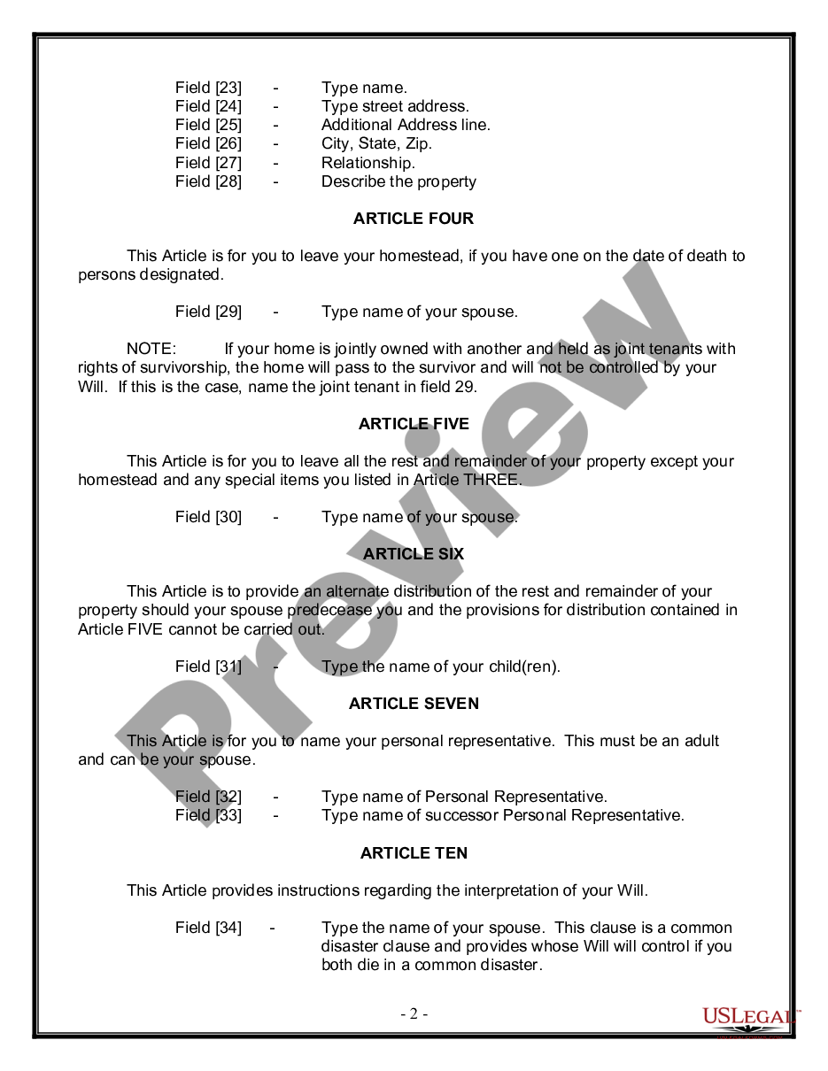 page 1 Legal Last Will and Testament Form for Married person with Adult Children preview