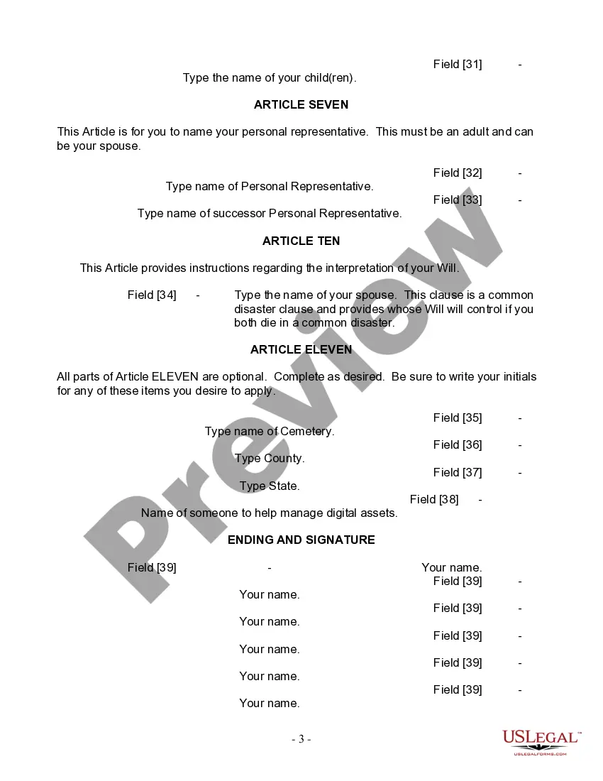 Preview Last Will and Testament for Married person with Adult Children