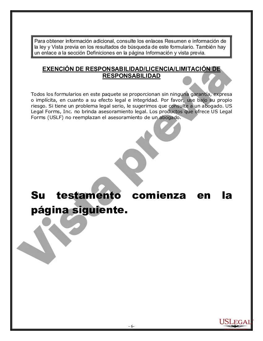 Preview Formulario de última voluntad y testamento legal para una persona casada sin hijos