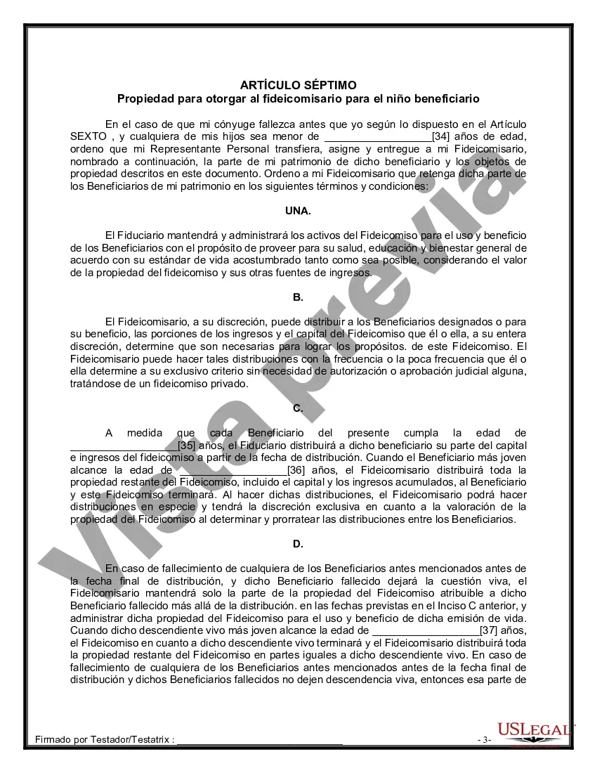 Preview Formulario de última voluntad y testamento legal para persona casada con hijos menores