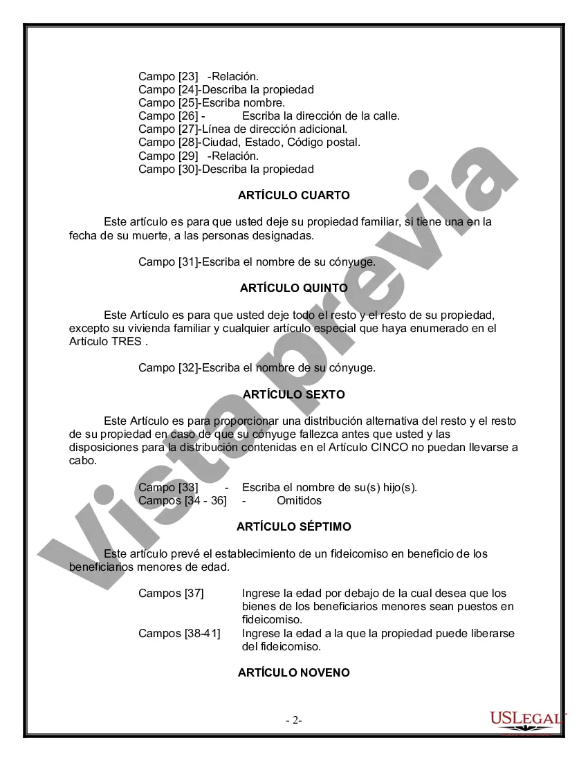 Preview Formulario de última voluntad y testamento legal para persona casada con hijos menores