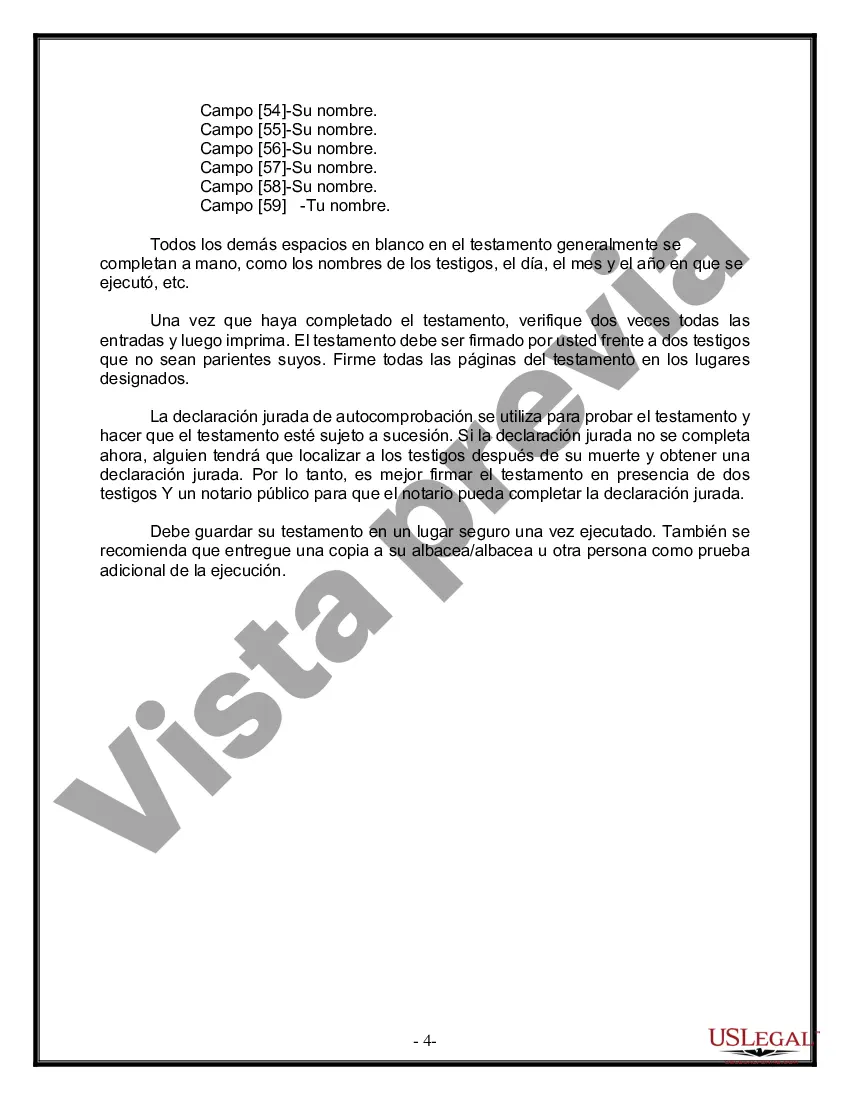 Preview Formulario de última voluntad y testamento legal para persona casada con hijos menores