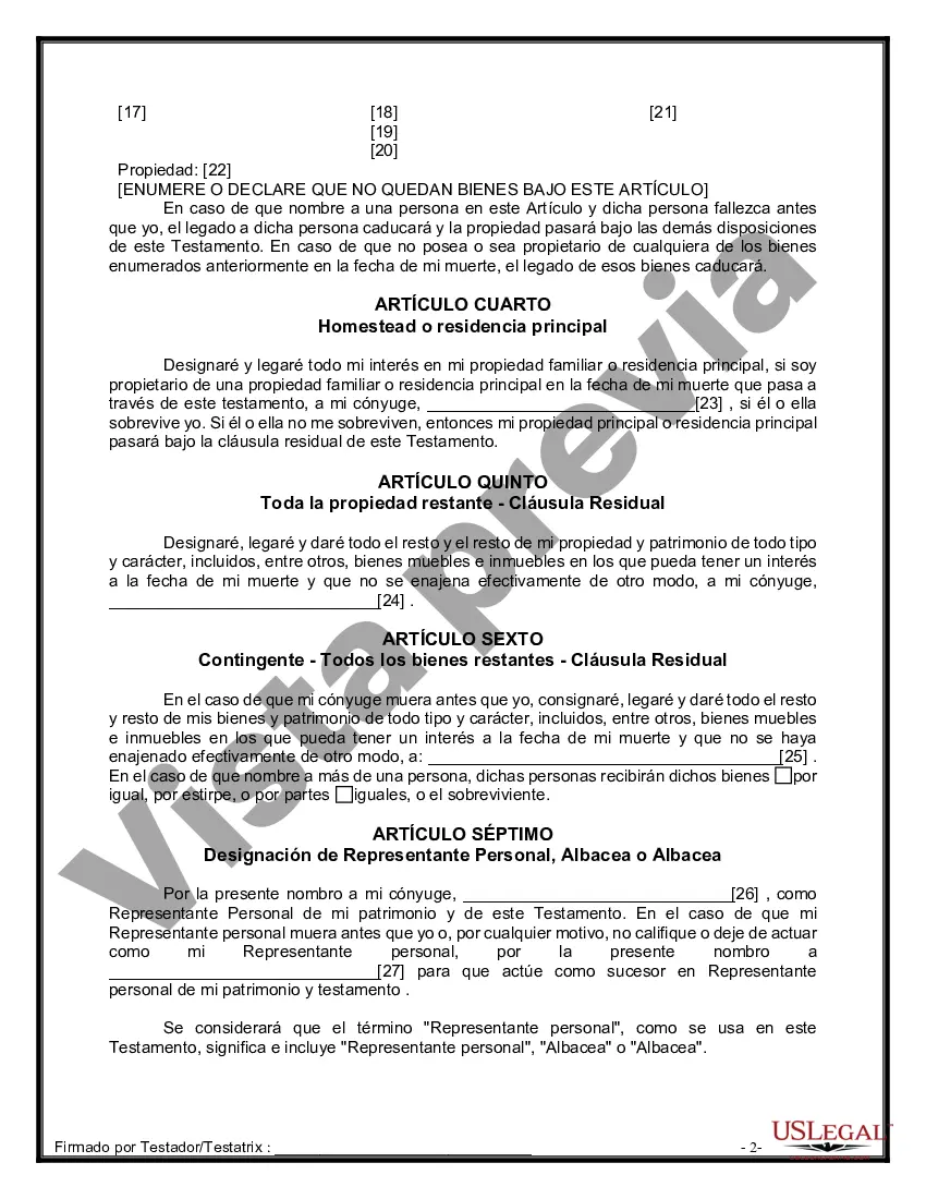 Preview Paquete de Voluntades Mutuas con Últimas Voluntades y Testamentos para Pareja Casada sin Hijos