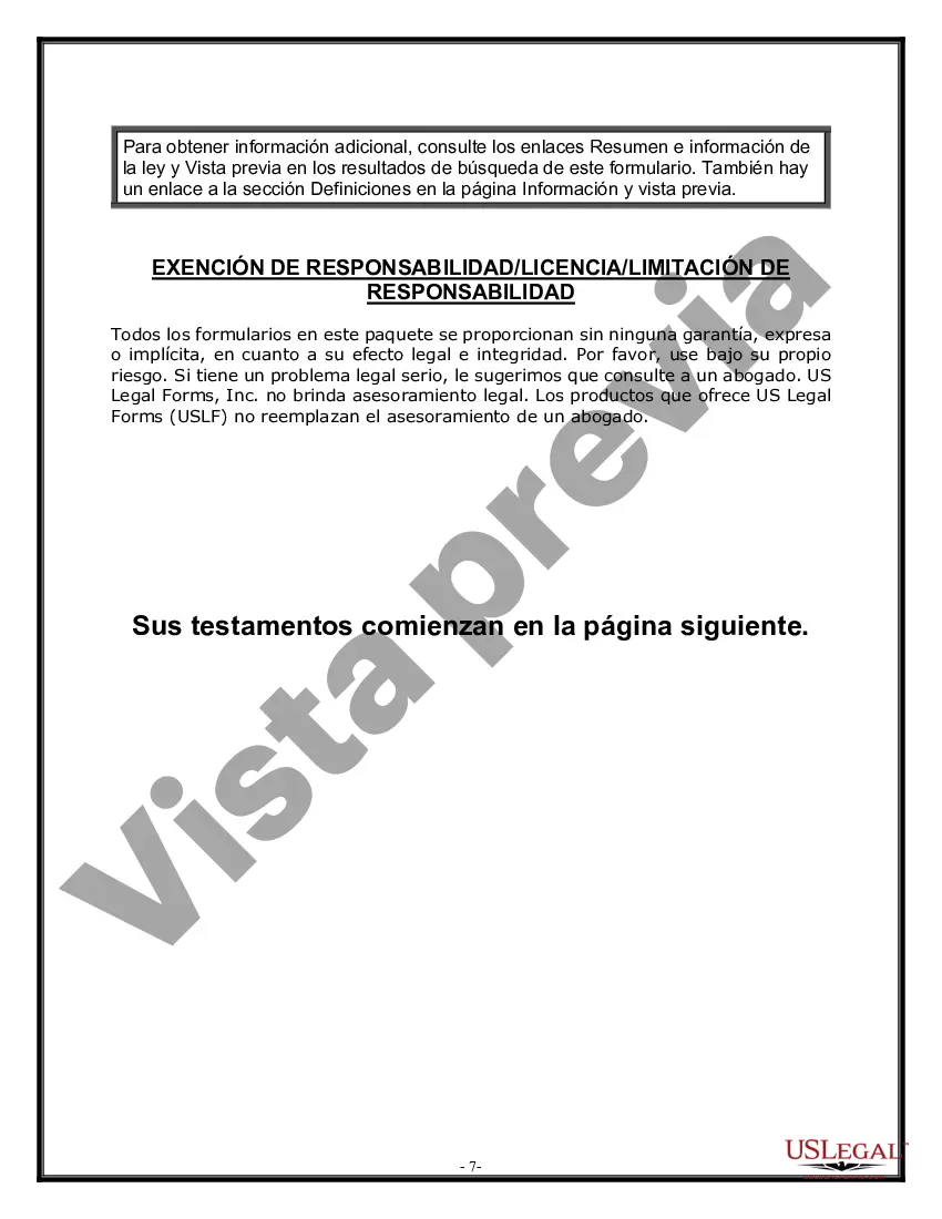 Preview Paquete de Voluntades Mutuas con Últimas Voluntades y Testamentos para Pareja Casada con Hijos Menores