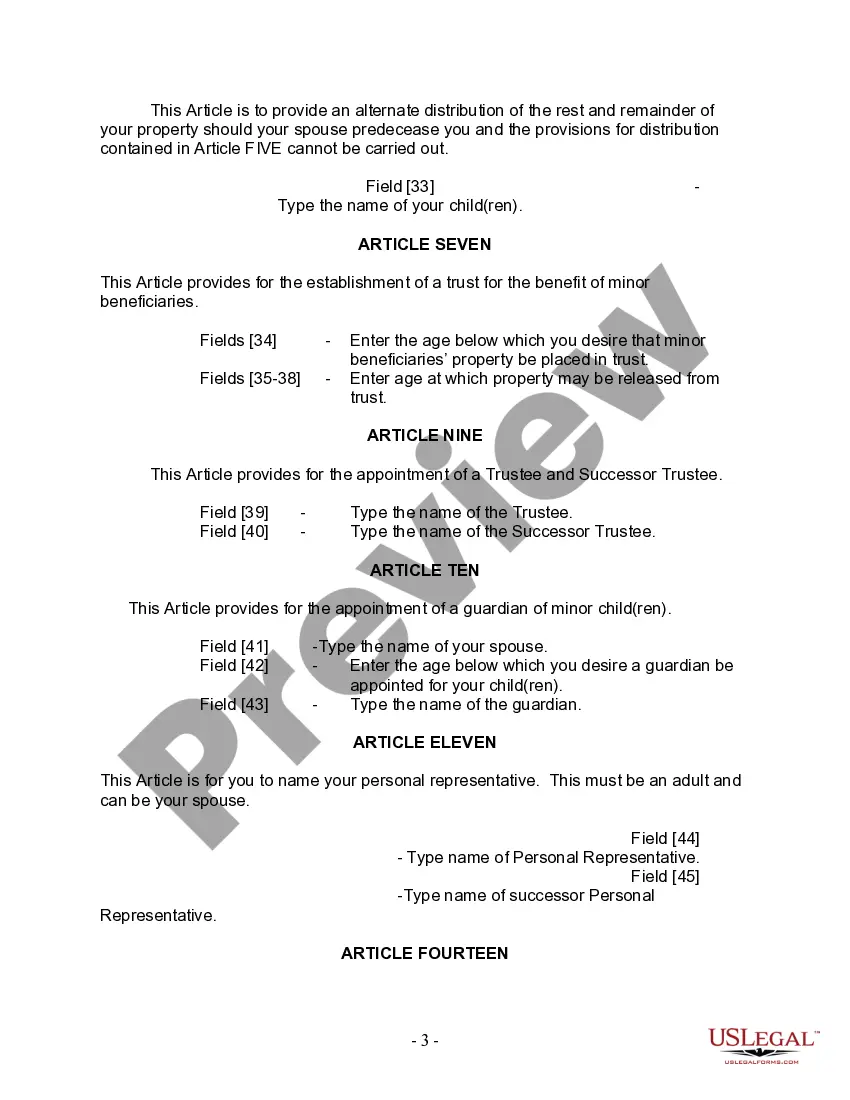 Preview Mutual Wills Package with Last Wills and Testaments for Married Couple with Minor Children