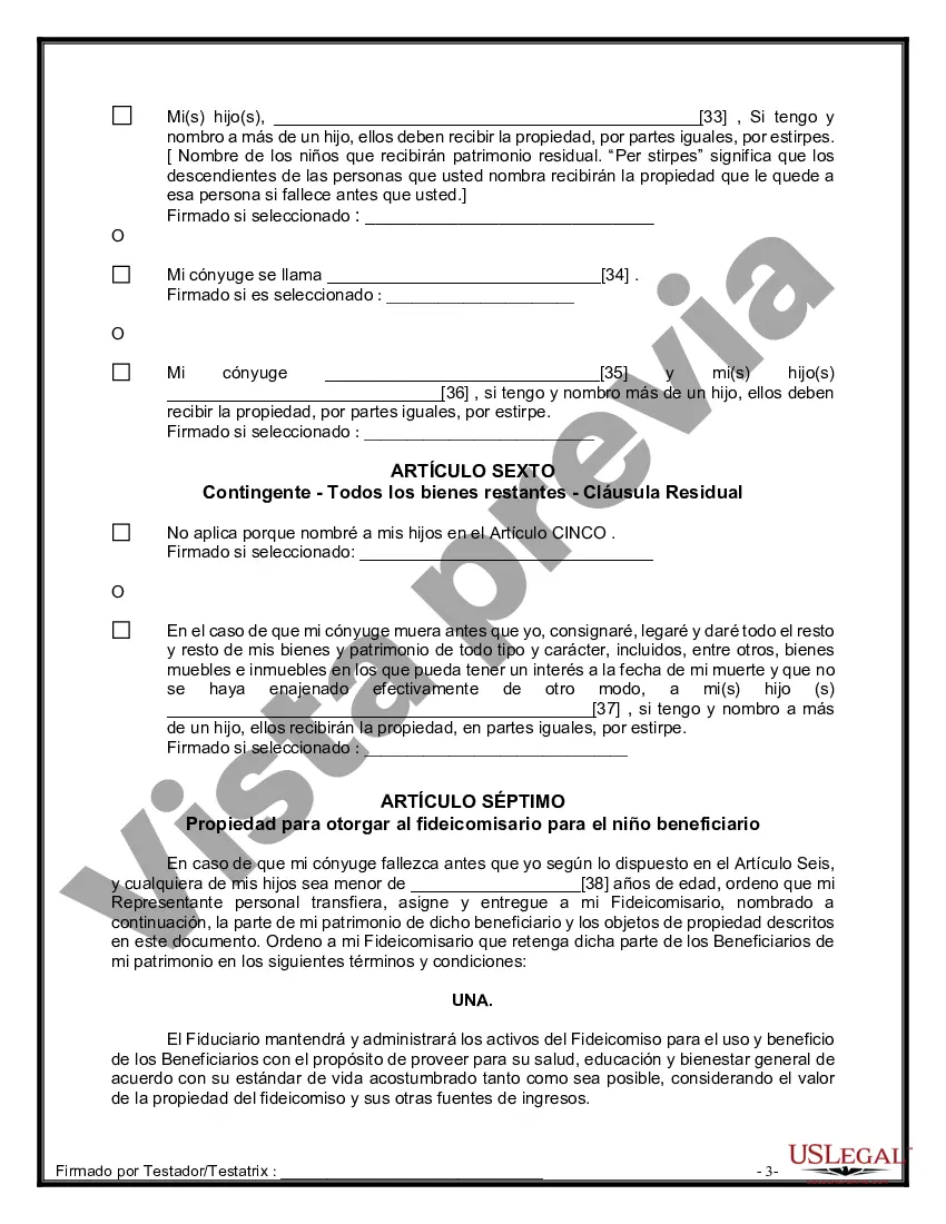 Preview Formulario Legal de Última Voluntad y Testamento para Persona Casada con Hijos Adultos y Menores de Matrimonio Anterior