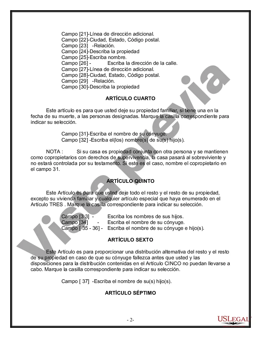 Preview Formulario Legal de Última Voluntad y Testamento para Persona Casada con Hijos Adultos y Menores de Matrimonio Anterior