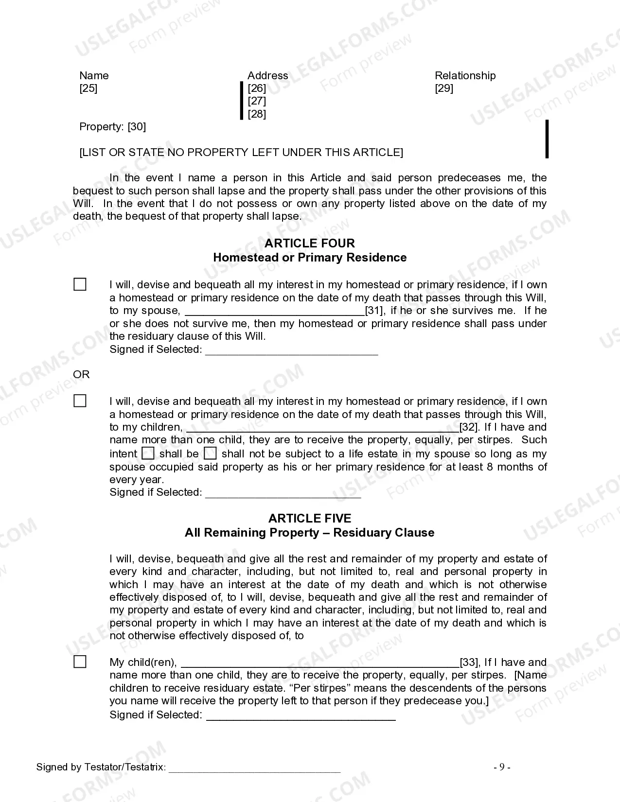 Preview Last Will and Testament for Married Person with Adult and Minor Children from Prior Marriage