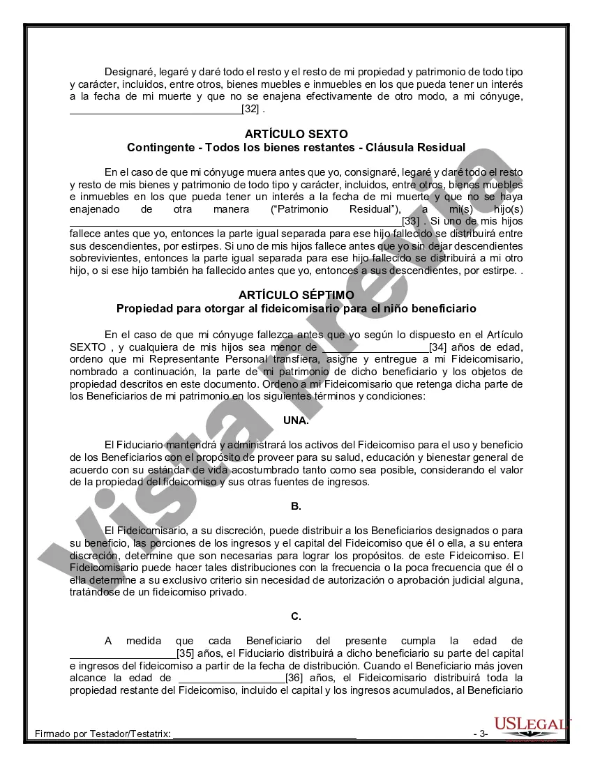 Preview Formulario Legal de Última Voluntad y Testamento para Persona Casada con Hijos Adultos y Menores