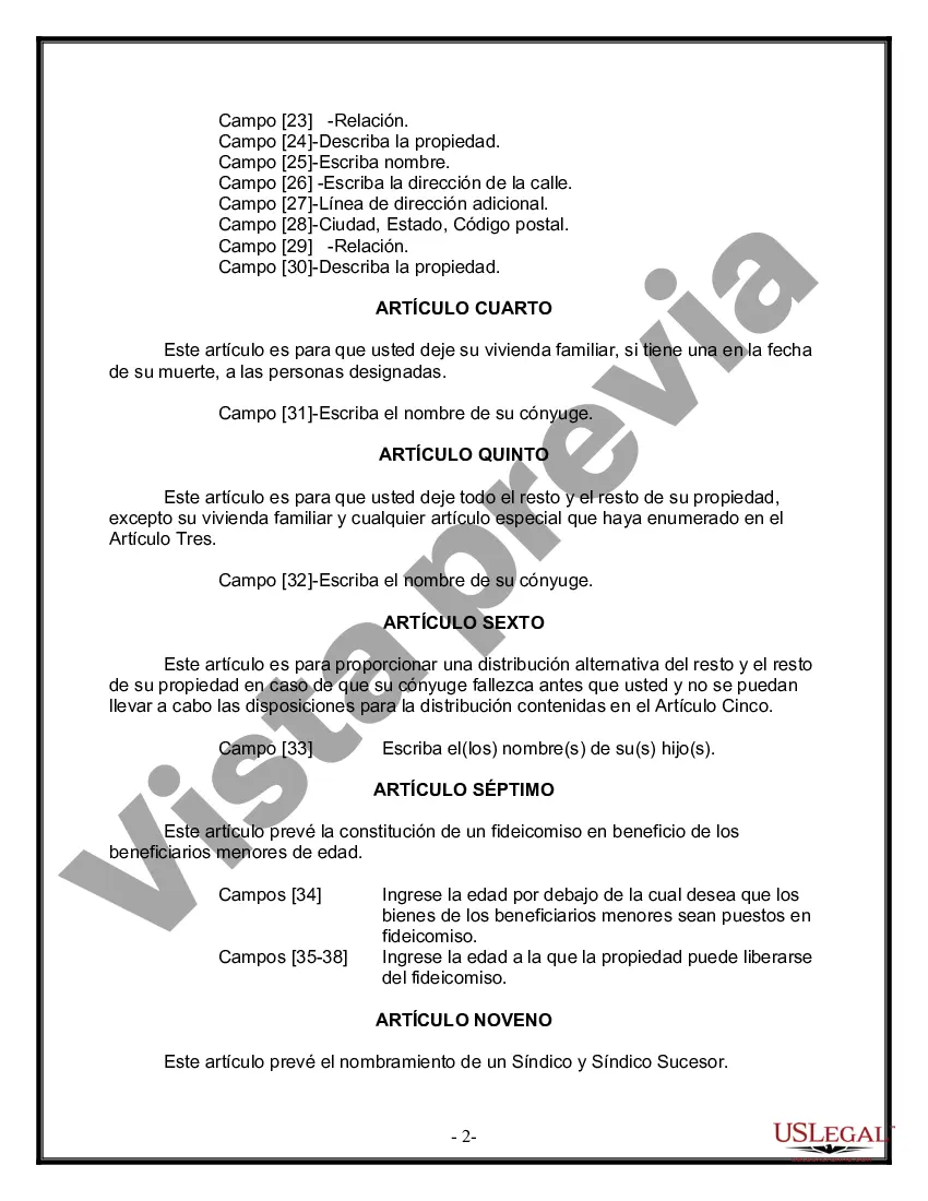 Preview Formulario Legal de Última Voluntad y Testamento para Persona Casada con Hijos Adultos y Menores