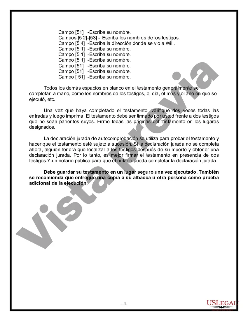 Preview Formulario Legal de Última Voluntad y Testamento para Persona Casada con Hijos Adultos y Menores