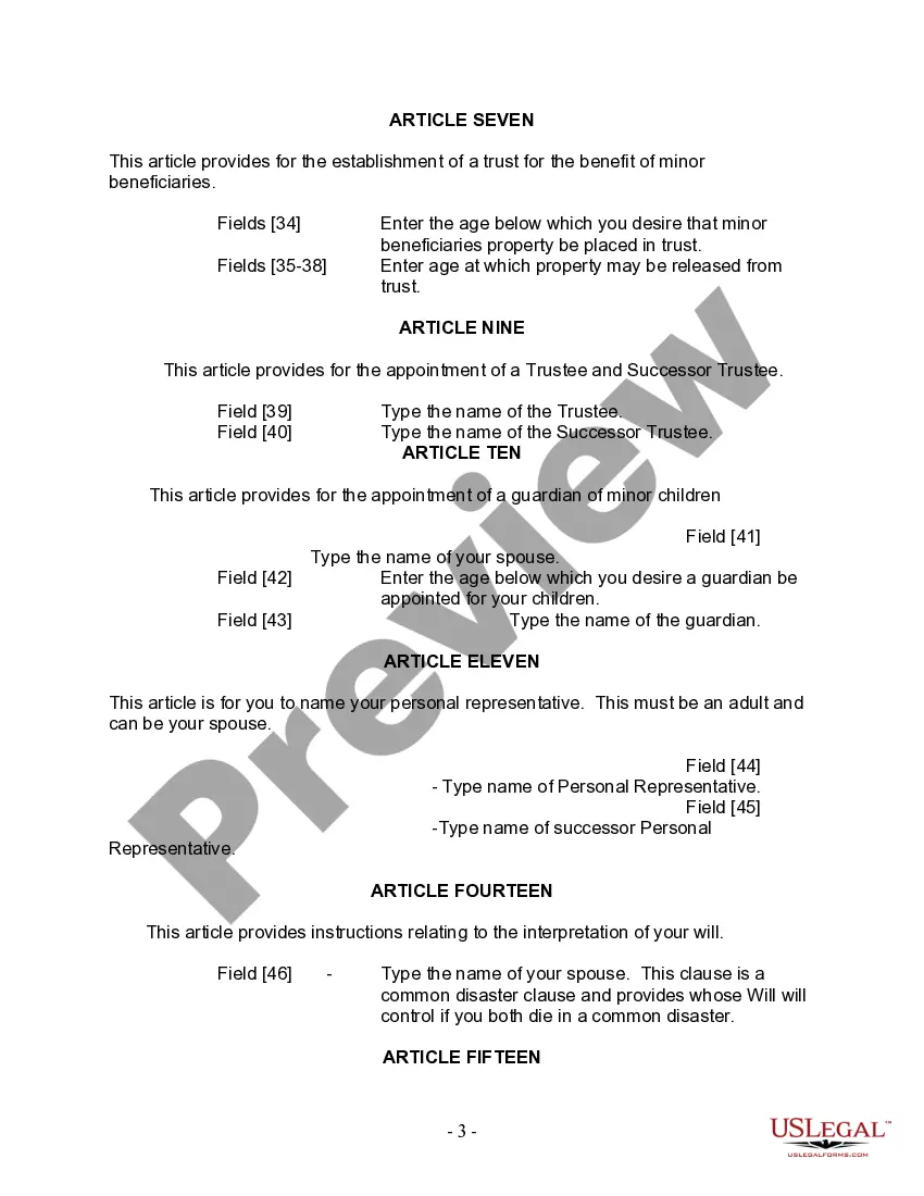 Preview Last Will and Testament for Married Person with Adult and Minor Children