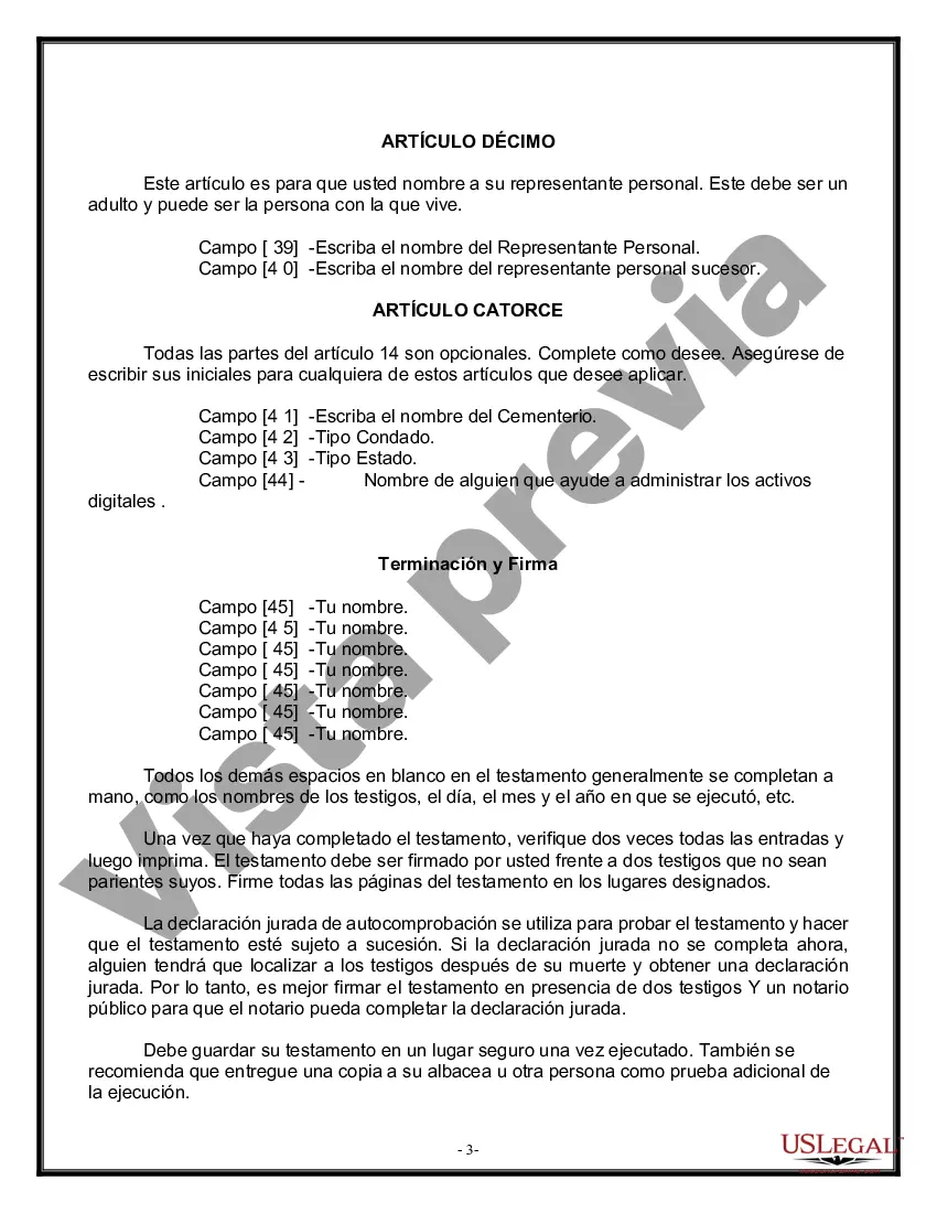 Get Formulario Legal de Última Voluntad y Testamento para Viuda o Viudo con Hijos Menores Preview Formulario Legal de Última Voluntad y Testamento para Viuda o Viudo con Hijos Menores