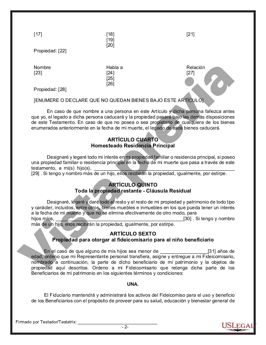 Get Formulario Legal de Última Voluntad y Testamento para Viuda o Viudo con Hijos Menores Preview Formulario Legal de Última Voluntad y Testamento para Viuda o Viudo con Hijos Menores