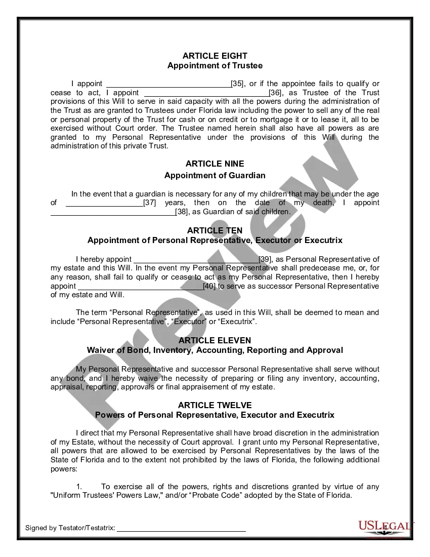 Preview Last Will and Testament for Widow or Widower with Minor Children