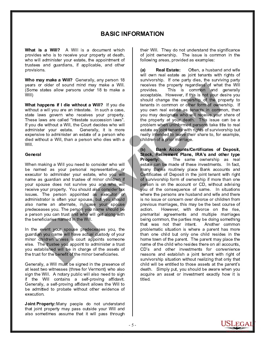 Preview Last Will and Testament for Widow or Widower with Minor Children