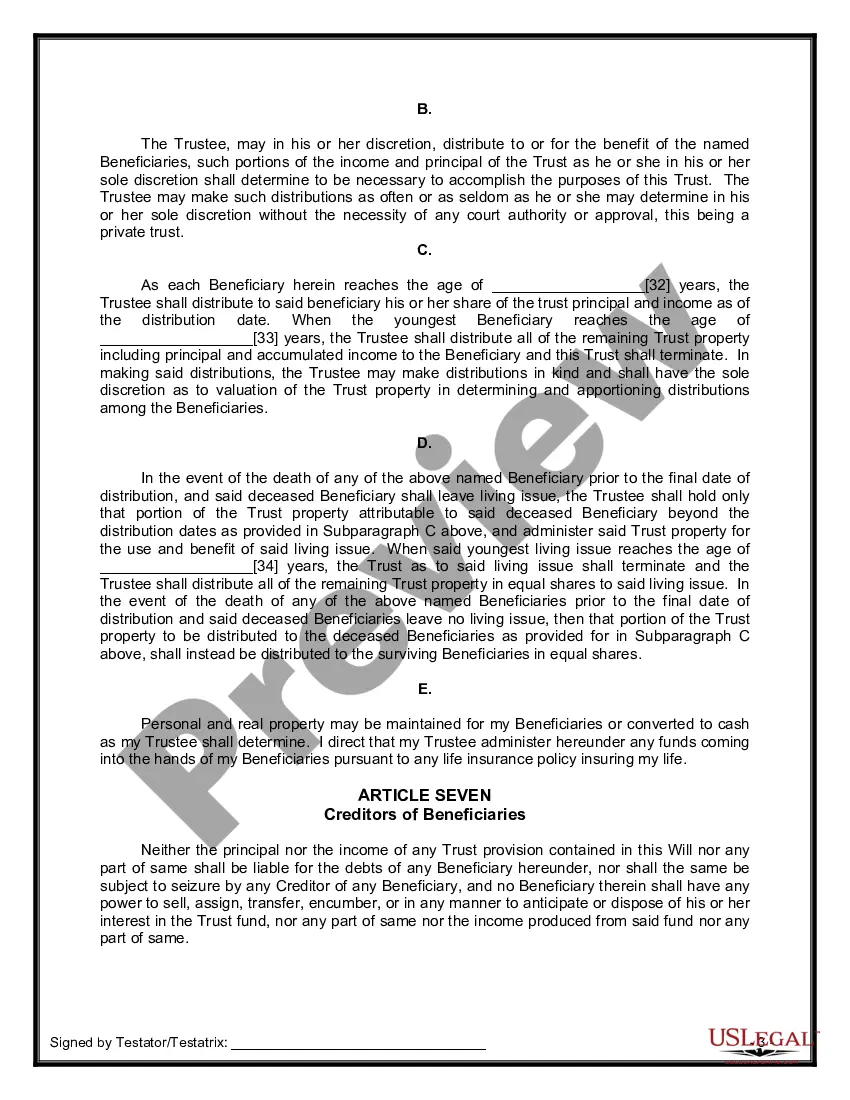 Preview Last Will and Testament for Widow or Widower with Minor Children