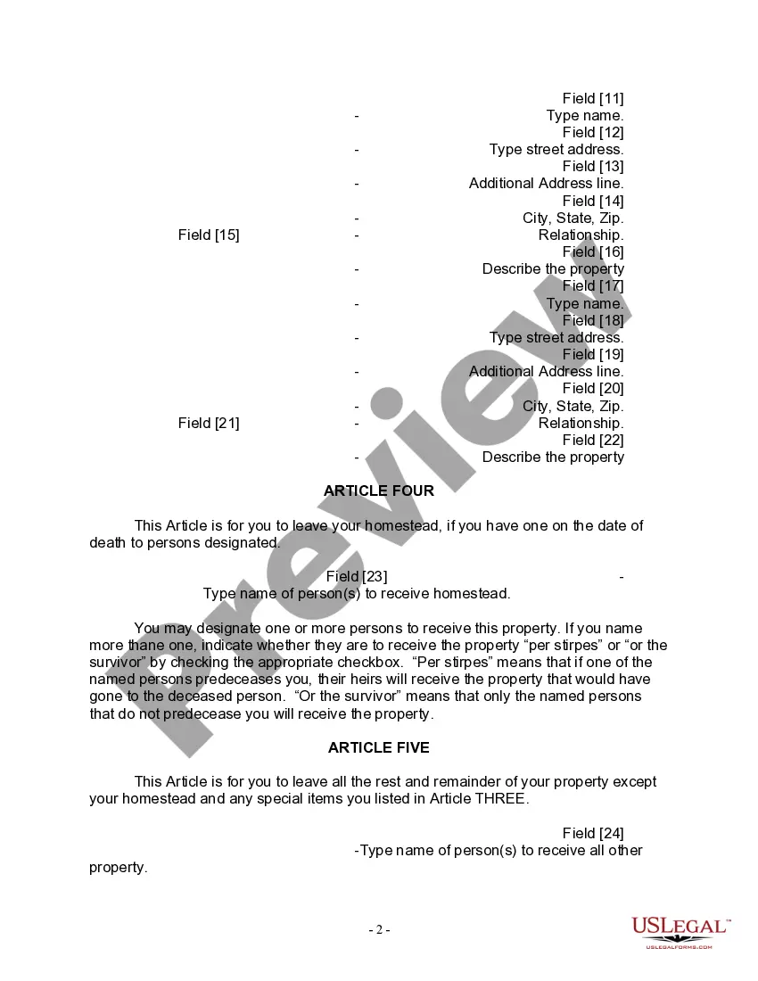 Preview Last Will for a Widow or Widower with no Children