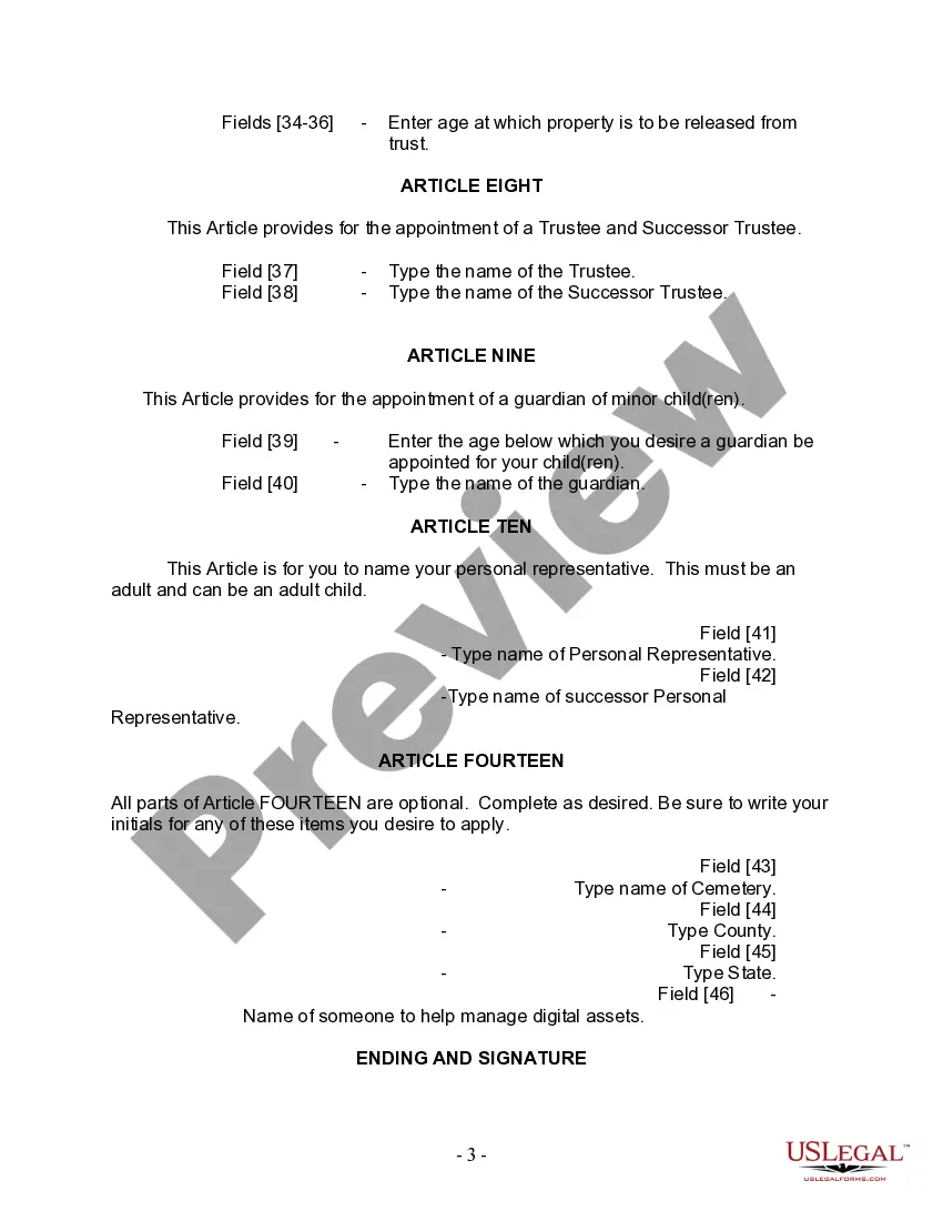 Preview Last Will and Testament for a Widow or Widower with Adult and Minor Children