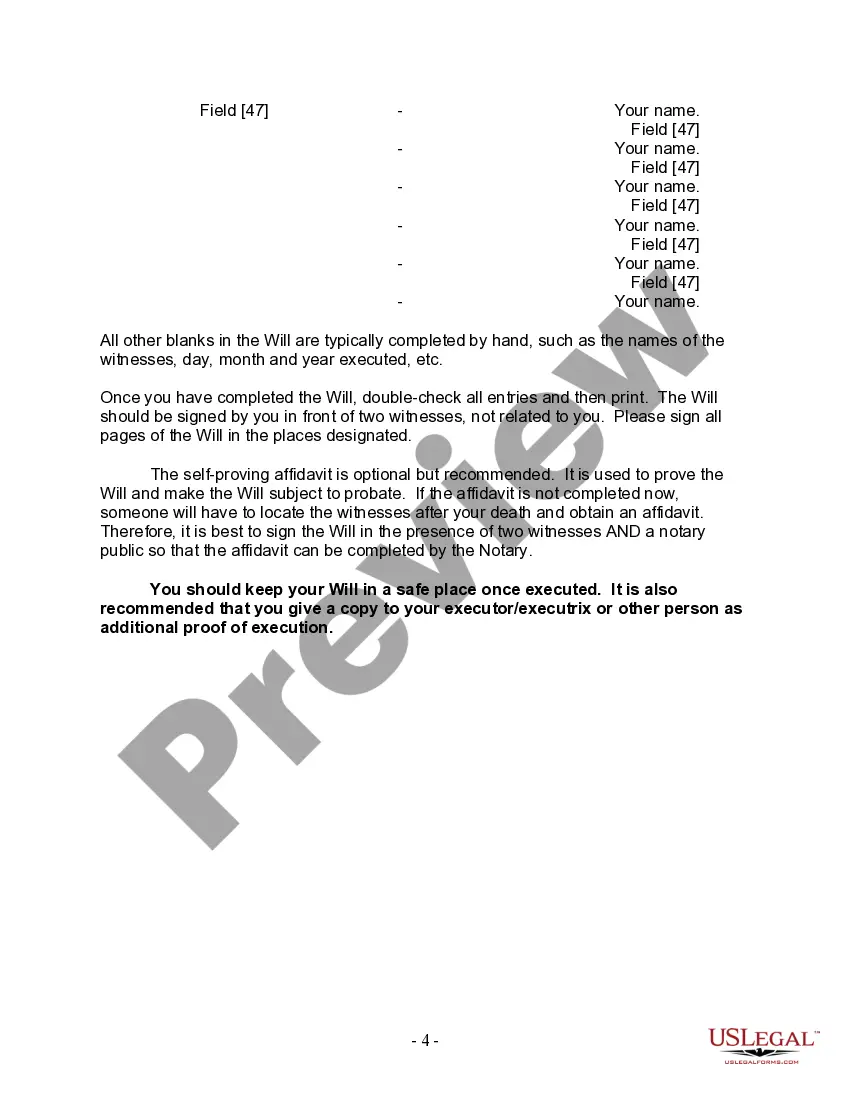 Preview Last Will and Testament for a Widow or Widower with Adult and Minor Children