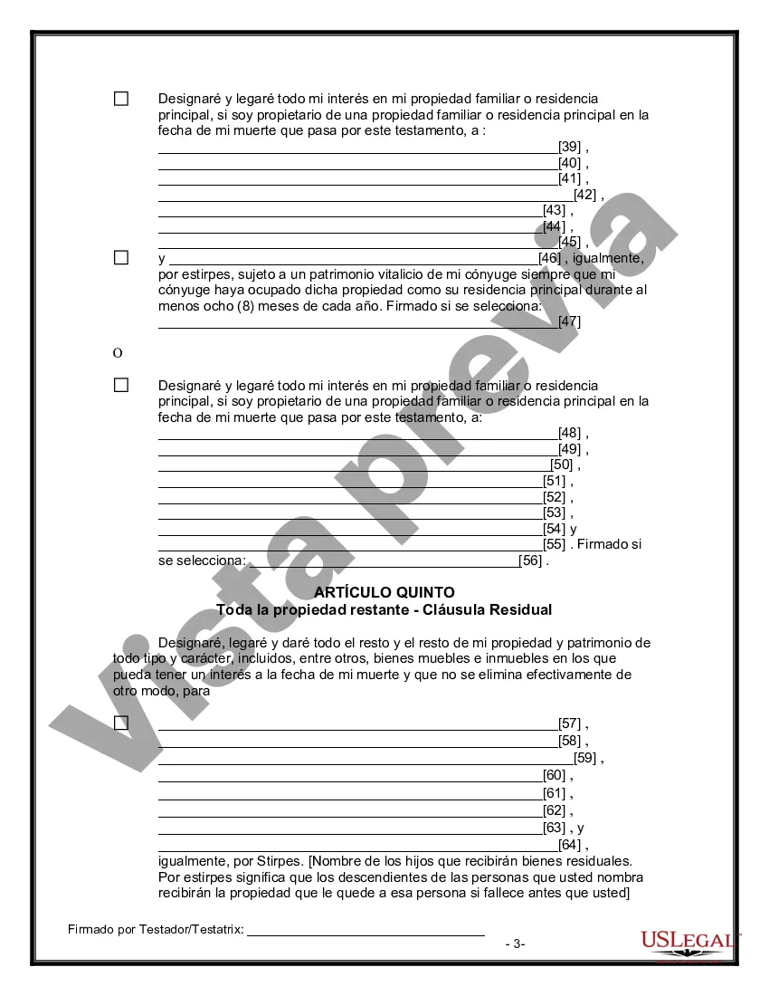 Preview Formulario Legal de Última Voluntad y Testamento para Persona Divorciada y Recasada con Hijos Míos, Tuyos y Nuestros