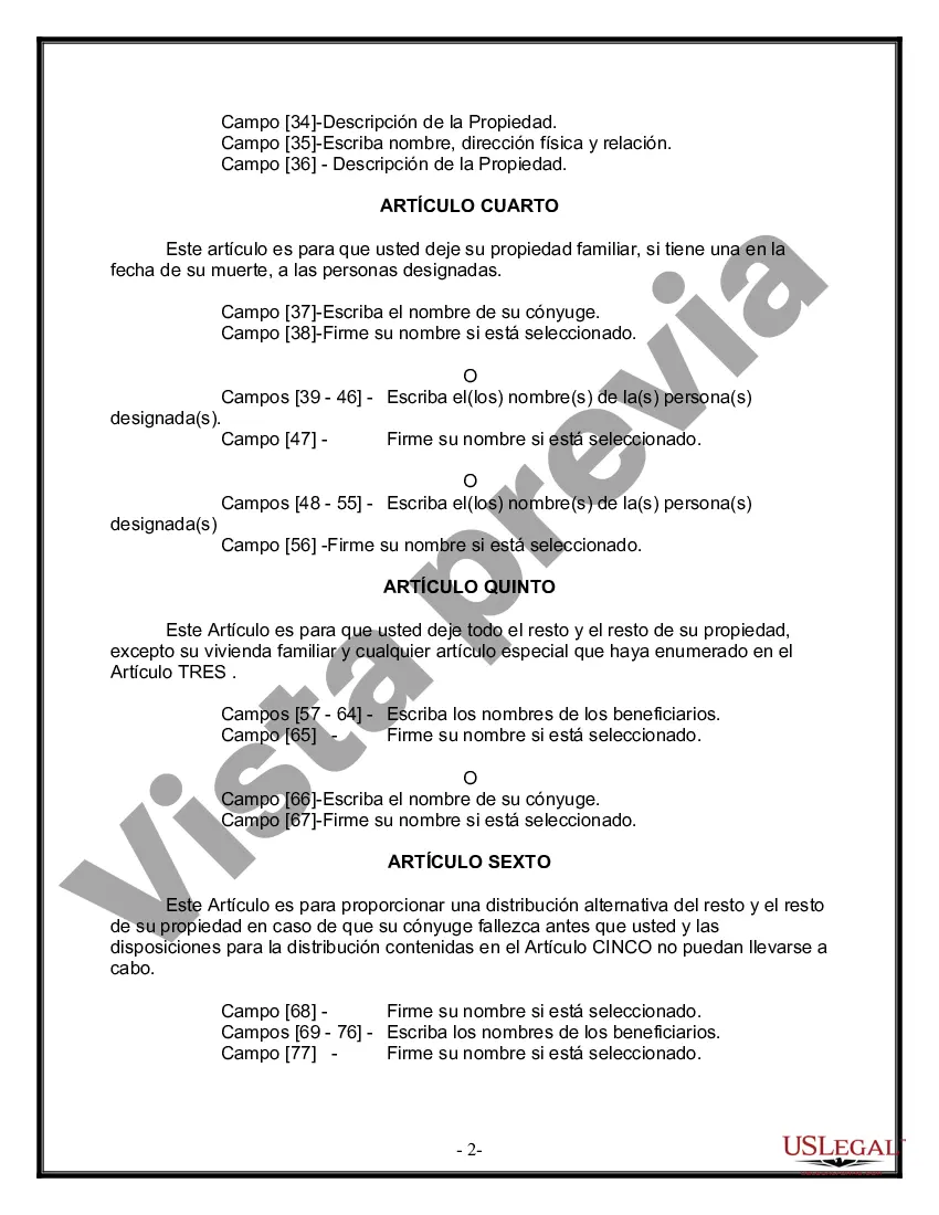 Preview Formulario Legal de Última Voluntad y Testamento para Persona Divorciada y Recasada con Hijos Míos, Tuyos y Nuestros